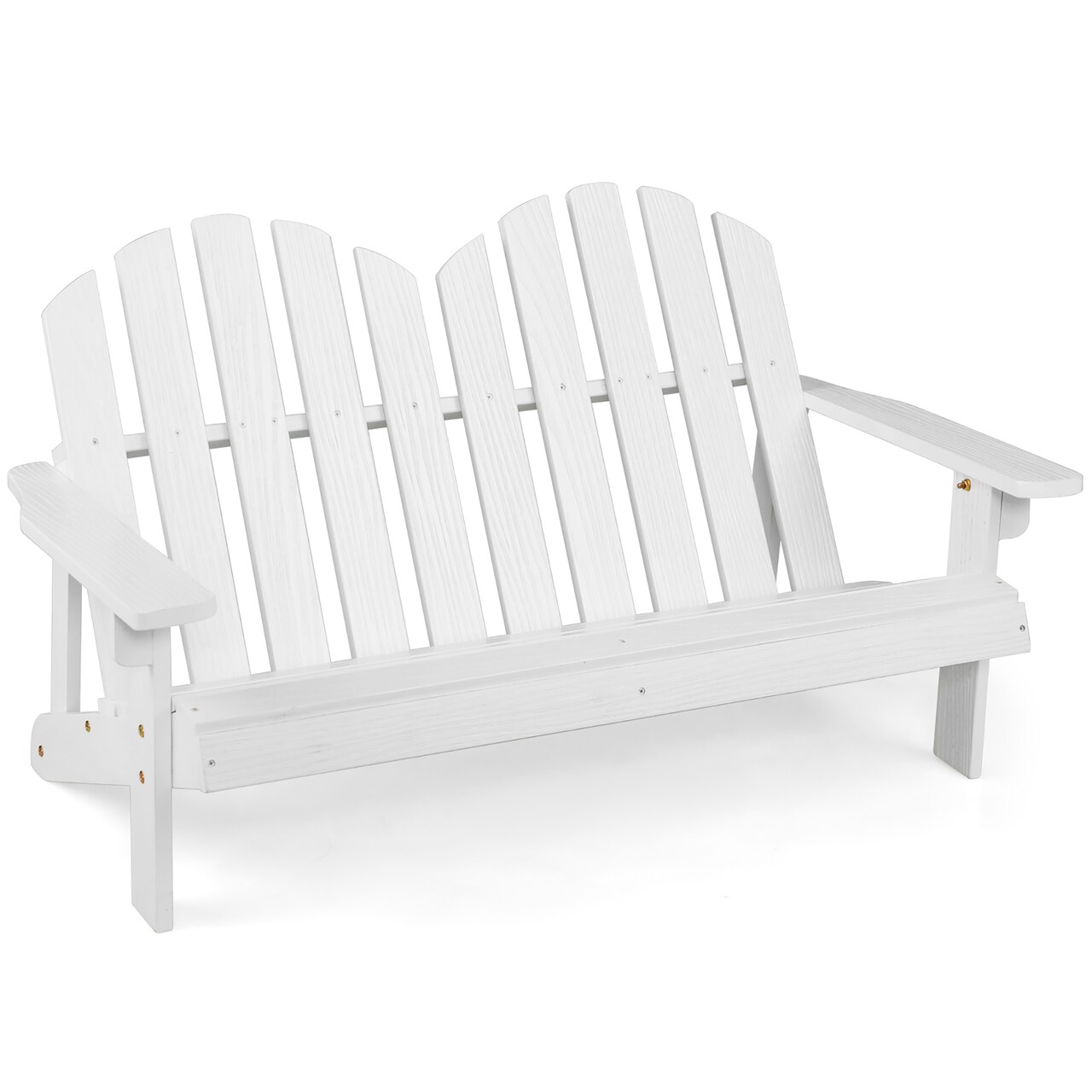 Costway 2 Person Adirondack Chair Kid Solid Wood Loveseat Backrest Arm Rest Patio Coffee/White/Gray